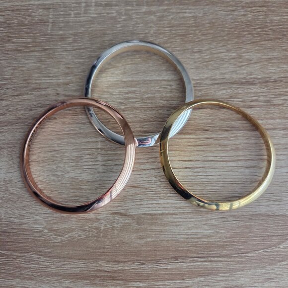 Chloe + Isabel Bangle Set 3 Piece Tri-Tone Three Bracelet Gold Rose Gold Silver - Picture 5 of 5